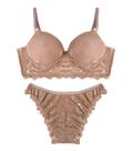 Conjunto Lingerie Feminina Em Renda Feminize Bege