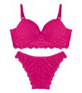 Conjunto Lingerie Feminina Em Renda Feminize Rosa