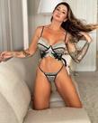 Conjunto Lingerie Gabrielle Sem Bojo com Aro em Renda Exclusiva Bordada no Guipir Preto Calcinha Regulagem Lateral Detalhes em Guipir
