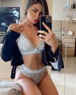 Conjunto Lingerie Paula Sem Bojo Sem Aro em Renda Exclusiva com Alças Acetinadas e Base Larga em Elástico Alta Sustentação