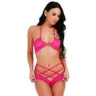 Conjunto Lingerie Renda Pink Calcinha de Tiras Luxo