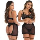 Conjunto Lingerie Sensual Sexy 3 Peças Com Calcinha Saia em Tule