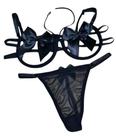 Conjunto lingerie sex laço,em tule, sutia com alças regulaveis,