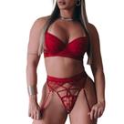 Conjunto Lingerie Sexy Com Bojo Cinta-liga E Fio Vermelho Conjunto Lingerie Sexy Com Bojo Cinta-liga E Fio Vermelho