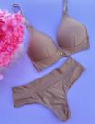 Conjunto lingerie sutiã basico com bojo sem aro com calcinha cós alto fio duplo - nude