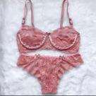 Conjunto Lingerie Sutiã De Renda Sem Bojo Com Arco Meia Taça Calcinha Tanga Langerie Sexy