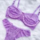 Conjunto Lingerie Sutiã De Renda Sem Bojo Com Arco Meia Taça Calcinha Tanga Langerie Sexy