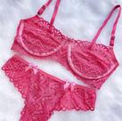 Conjunto Lingerie Sutiã De Renda Sem Bojo Com Arco Meia Taça Calcinha Tanga Langerie Sexy