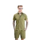 Conjunto Linho Masculino camisa botão short moda praia