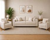 Conjunto Lisboa Linho Off Premium - Sofá 1.80 M + 2 Poltronas