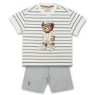 Conjunto listrado camiseta bermuda teddy summer cinza dame Conjunto listrado camiseta bermuda teddy summer cinza dame