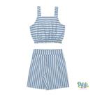 Conjunto Listrado Cropped e Bermuda em Tecido Eco Ipe na cor Azul - Alakazoo