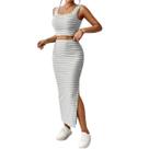 Conjunto Listrado Regata Com Saia Transpassada