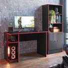 Conjunto Livreiro e Mesa Gamer Qmovi Preto Vermelho