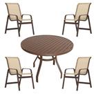 Conjunto Lótus Mesa 90cm + 4 Poltronas Bege