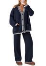 Conjunto Lounge Feminino PRETTYGARDEN 2 Peças Cardigan Azul Marinho M