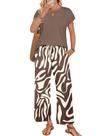 Conjunto Lounge Feminino WIHOLL de Duas Peças Verão Marrom XL Conjunto Lounge Feminino WIHOLL de Duas Peças Verão Marrom XL
