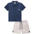 Conjunto Luc.Boo Camisa E Bermuda Em Linho Marinho Inverno