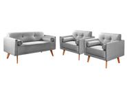 Conjunto Luma Sofá + Poltronas Living com Almofadas Decoração Moderna