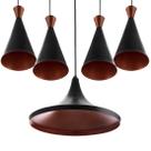 Conjunto Lustres Pendente Tom Dixon 1 Chapéu + 4 Cone Preto