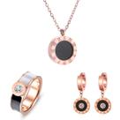 Conjunto Luxo Anel Colar Brinco Banhado Ouro Rosê Cristal Cz