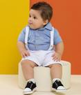 Conjunto Luxo Bebê Menino Camisa Bermuda Suspensório 7335