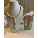 Conjunto luxo colar e brinco folhas cravejado