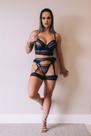 Conjunto Luxo Cropped com Bojo e Cinta Liga Azul Marinho - Tamanho Único