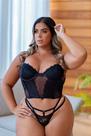 Conjunto Luxo Cropped Sem Bojo em Tule e Renda Preto Plus Size - Elegância e Sensualidade