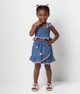 Conjunto Luxo Infantil Menina Jeans Cropped Shorts Saia 8022 Conjunto Luxo Infantil Menina Jeans Cropped Shorts Saia 8022