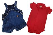 Conjunto Luxo Jardineira Jeans + Body Bebê Menina Verão 2499
