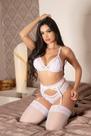 Conjunto Luxo Sem Bojo em Renda e Arrastão com Elástico Trabalhado e Cinta Liga - Branco