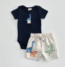 Conjunto M/1 Luc.Boo Body Azul Marinho Dinossauro e Bermuda Bege