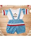 Conjunto Macacão Curto Jardineira Listrada + Camiseta Marinheiro Bebe Menino RN ou Bebe Reborn -