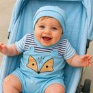 Conjunto Macacão Curto + Touca Raposinha Bebe Menino Tam RN a 04 Meses Conjunto Macacão Curto + Touca Raposinha Bebe Menino Tam RN a 04 Meses