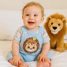 Conjunto Macacão Jardineira + Camiseta Leão Bebe Menino Tam RN a 03 Meses