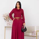 Conjunto Malha Canelada, Tricozinho, Vermelho, Saia Godê, Bolsos, Elástico Cintura, Gola Rolê, Forro, Feminine BM1293M