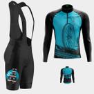 Conjunto Masculino Camisa Bike Roda Azul Manga Longa + Bretelle Forro Gel