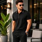 Conjunto Masculino Camisa Polo E Short Poliamida Tecido Gelado Elastico Premium Verão Fitness Treino