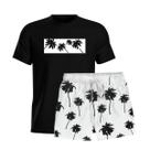 Conjunto Masculino Camiseta Algodão E Short Tactel Coqueiros