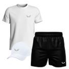 Conjunto Masculino Camiseta Algodão Short Tactel E Boné Asas