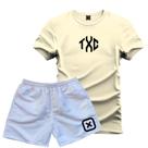Conjunto Masculino Camiseta Texas Algodão + Short Tactel Branco P ao GG Kit Camiseta e Bermuda Homem