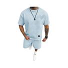 Conjunto Masculino Casual De Camiseta Texturizada Com Letras E Shorts Com Cordão, Ajuste Regular