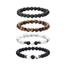Conjunto Masculino De 4 Peças Com Pulseiras De Pedras Naturais De Olho De Tigre E Turquesa Branca