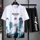 Conjunto Masculino De Verão 2 Peças: Camiseta Manga Manga Graffiti E Shorts Roupa Casual