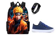 Conjunto Masculino Lançamento Mochila Escolar Mais tenis Juvenil E Relogio Led