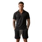 Conjunto Masculino Oversized Suedine Premium Polo Zíper Bermuda Cor:PretoTamanho:G