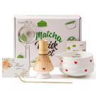 Conjunto Matcha YumiPlus, 5 peças de cerâmica com design de coração e batedor de bambu