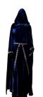 Conjunto medieval vestido e capa capuz azul marinho luxo