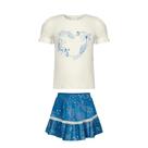 Conjunto Menina Alakazoo Blusa Cotton Off White Saia c/ Shorts Interno Meia Malha Azul
